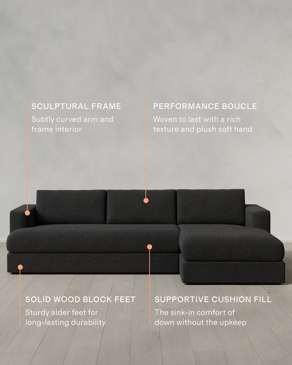 Sierra Curved Arm Chaise Sectional in Performance Boucle - Right Arm / Linen