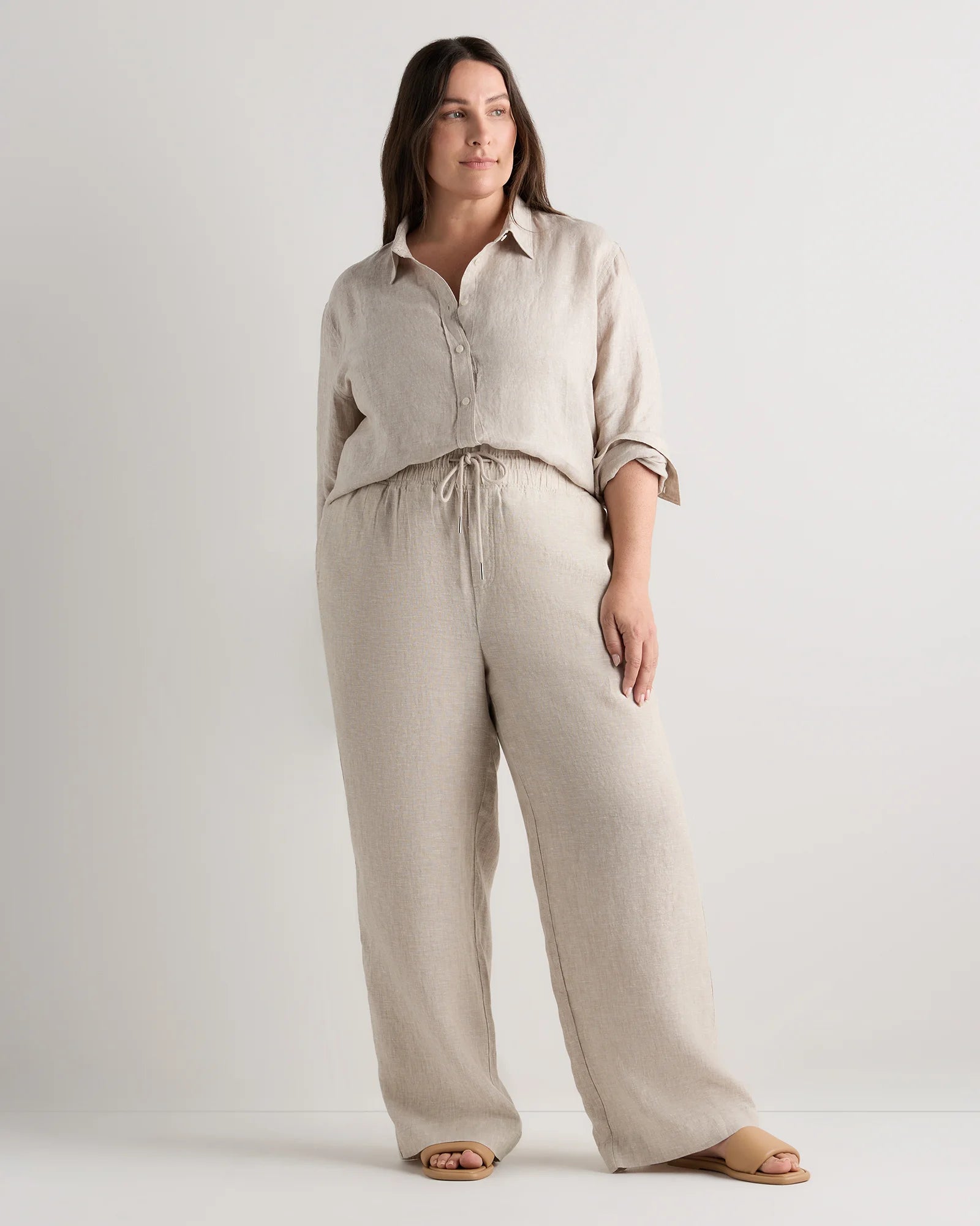 100% European Linen Long Sleeve Shirt - 1X / Flax Secondary image