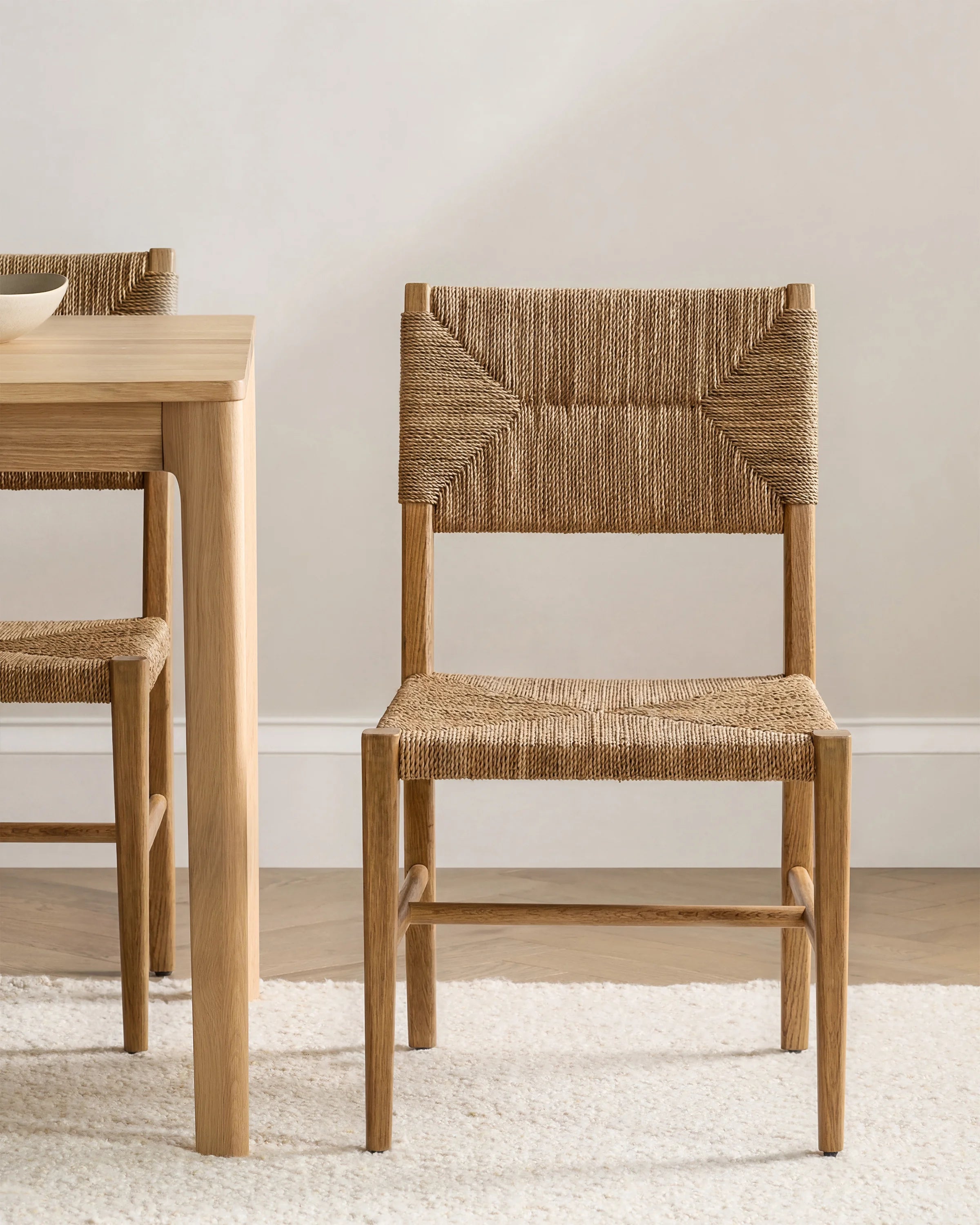 Woven Dining Chair with Solid Oak Frame (Set of 2) - Set of 2 / Golden Tan Secondary image
