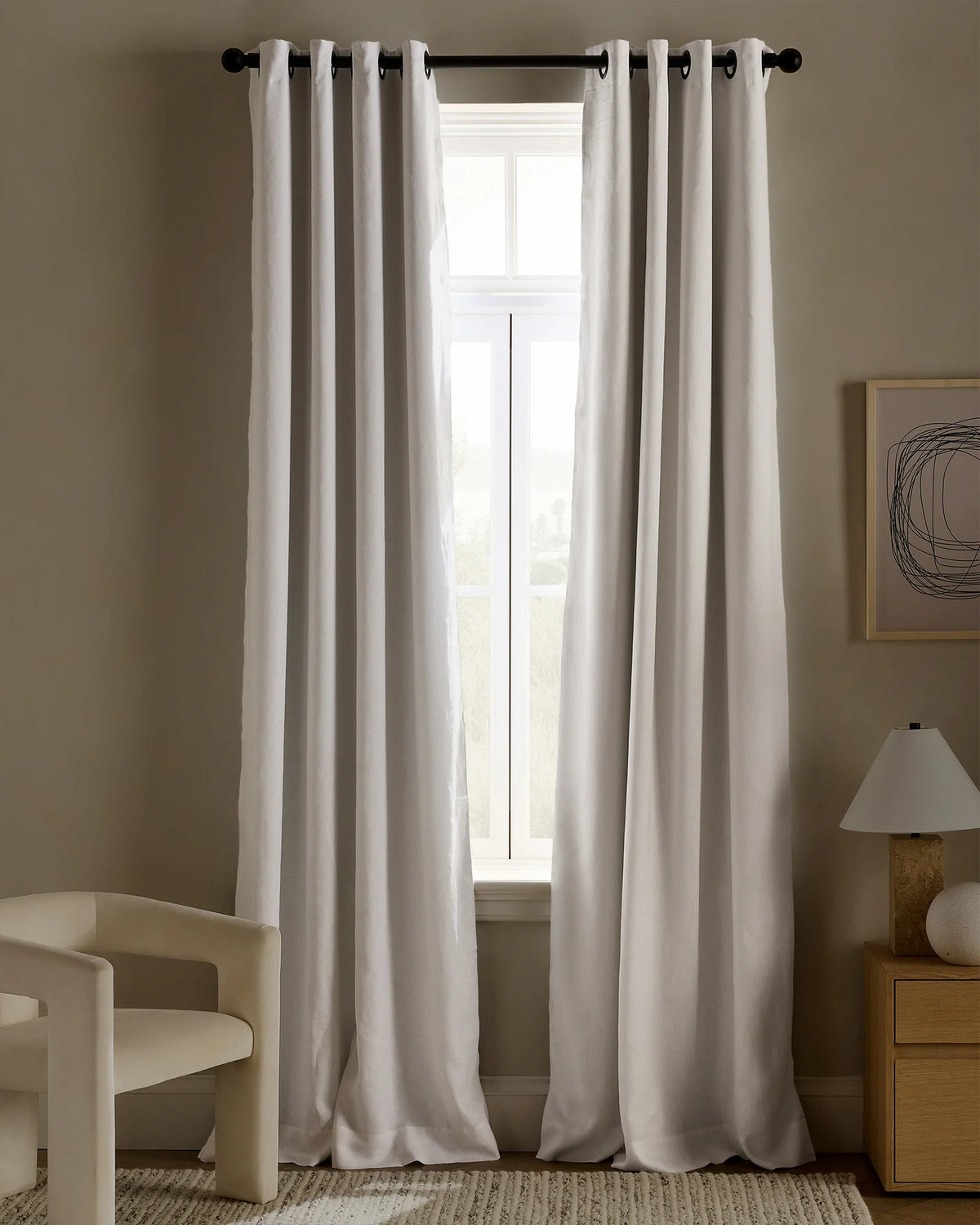 European Linen Grommet True Blackout Curtain - Single Panel - 48x84 / White Main image