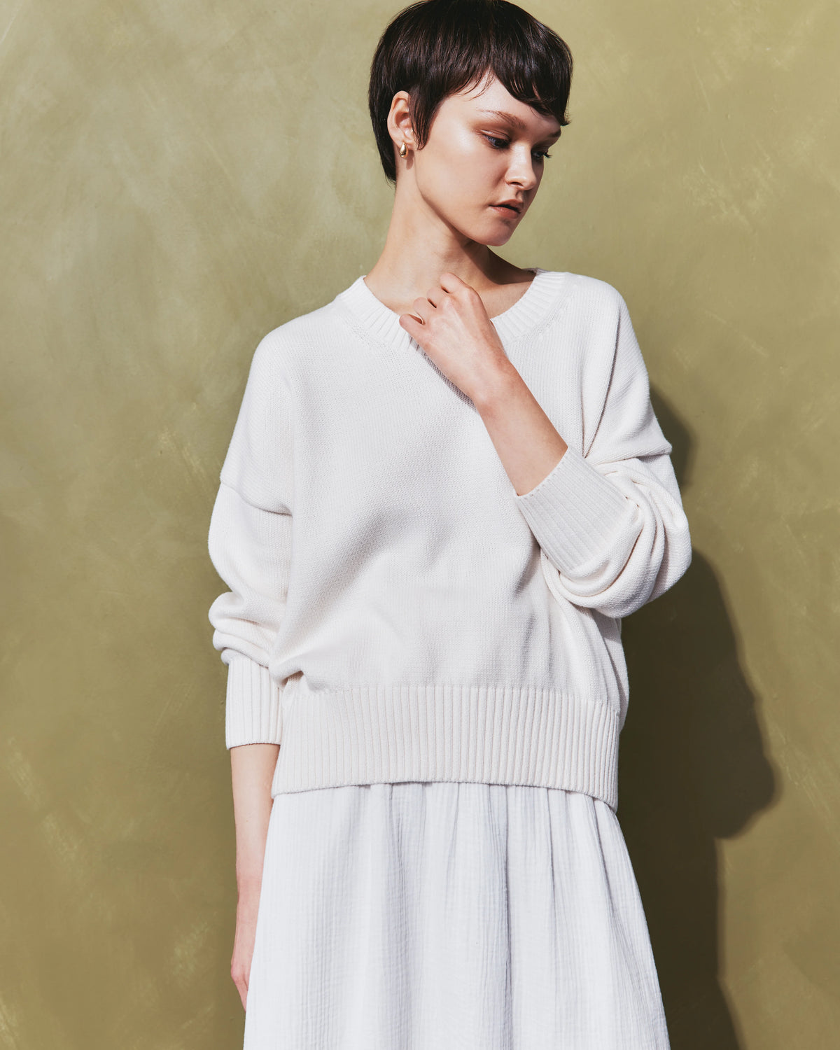 100% Organic Cotton Boyfriend Crew Sweater - XS / Speckled Beige