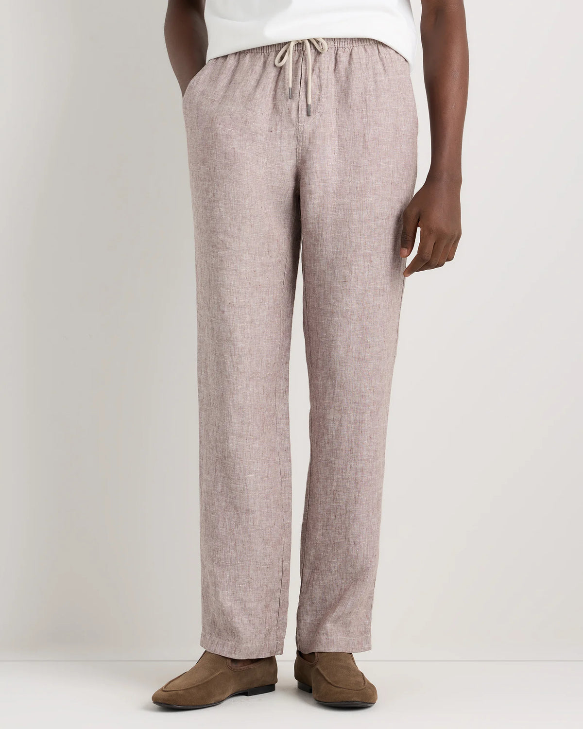 100% European Linen Drawstring Beach Pants - XS / Taupe Brown Chambray Main image