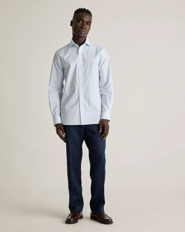 Organic Cotton Stretch Poplin Dress Shirt - S / White/Navy Minigrid