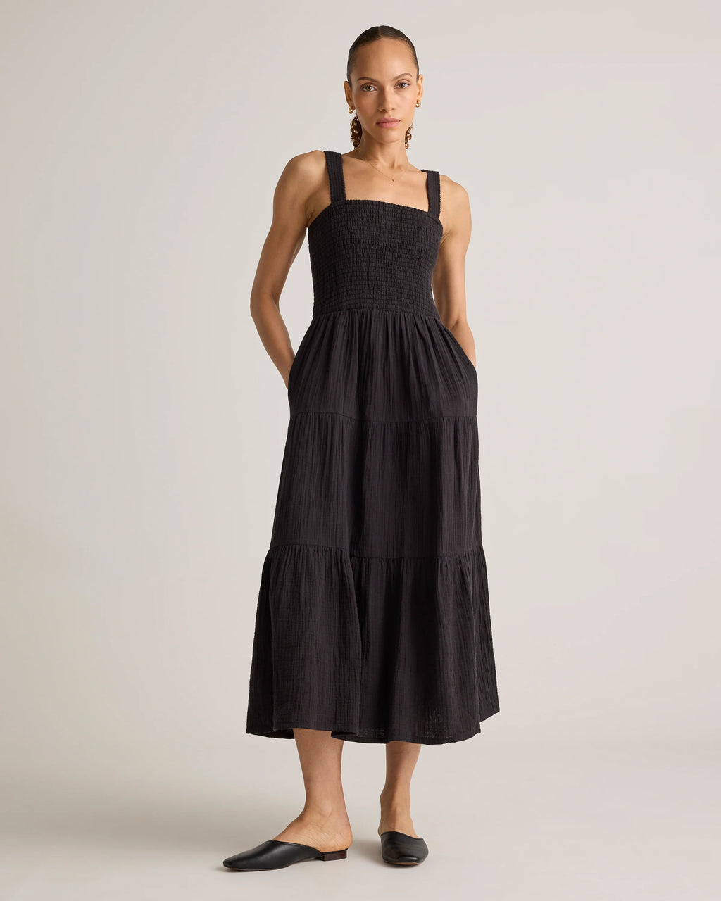 100% Organic Cotton Gauze Smocked Sleeveless Maxi Dress - XS / Blue Gingham
