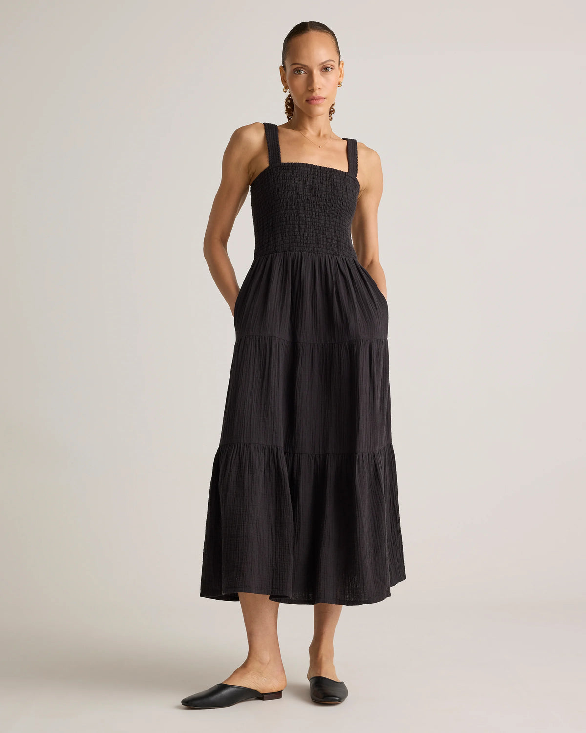 100% Organic Cotton Gauze Smocked Sleeveless Maxi Dress - XS / Blue Gingham