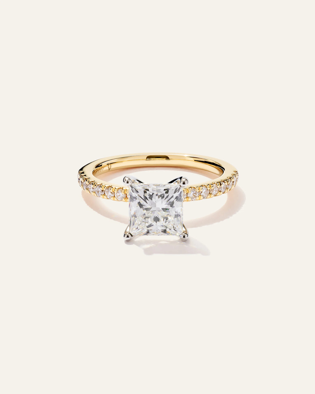 Lab Grown Diamond Princess Petite Pave Engagement Ring - 2ct - 4 / Yellow Gold