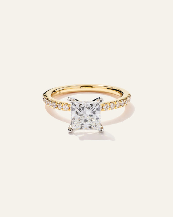 Lab Grown Diamond Princess Petite Pave Engagement Ring - 2ct - 4 / Yellow Gold