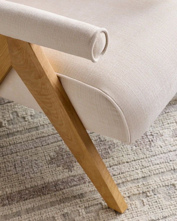 Solid Wood and Performance Chenille V-Leg Chair - One Size / Natural
