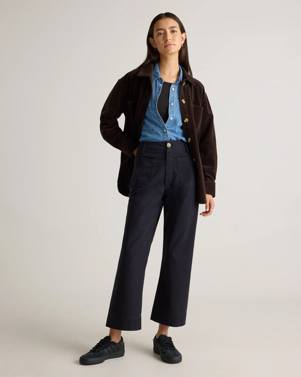 Organic Stretch Cotton Chino Cropped Wide Leg Pants - 0 / Aegean Blue