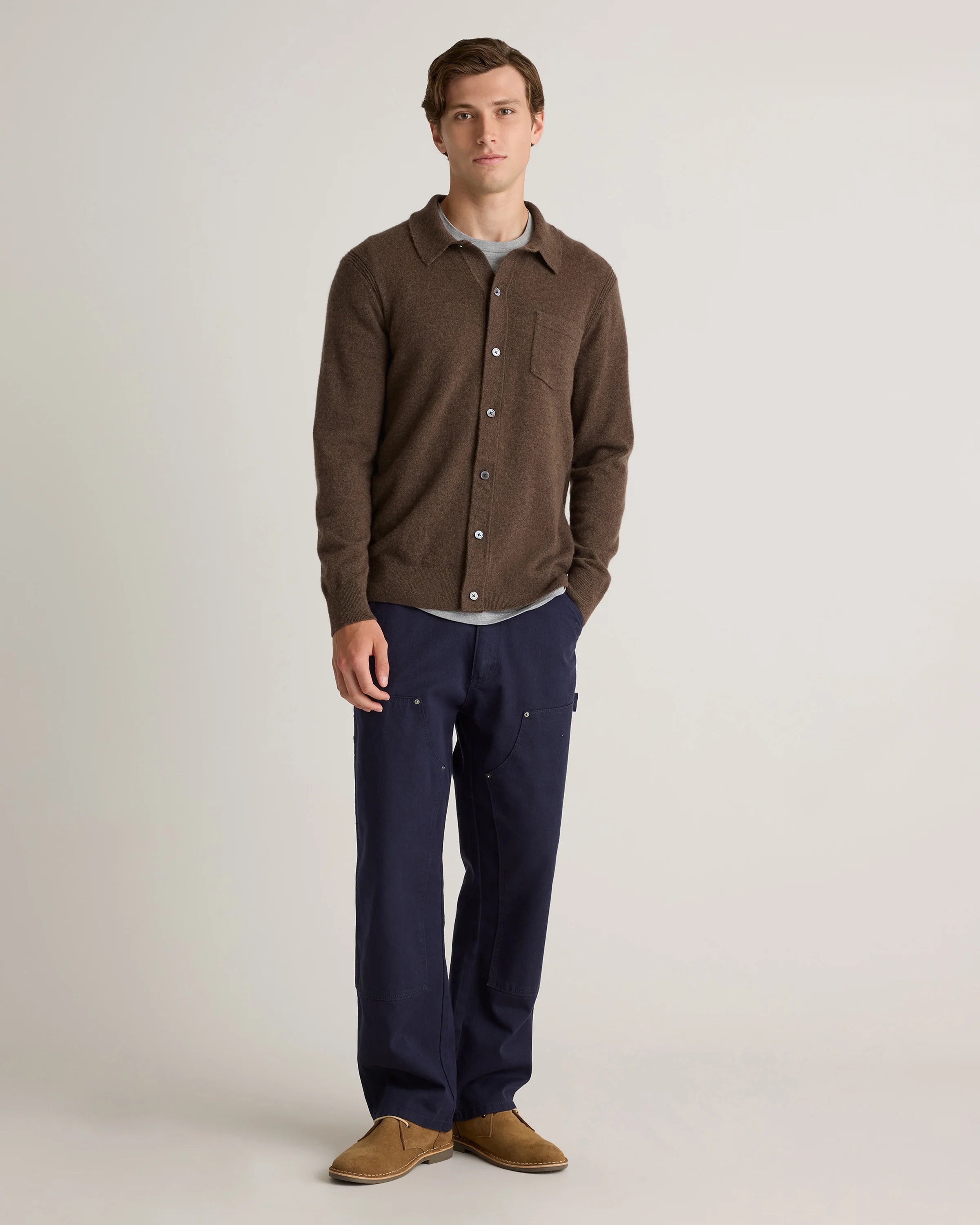 Mongolian Cashmere Button Down Sweater - S / Brown Secondary image