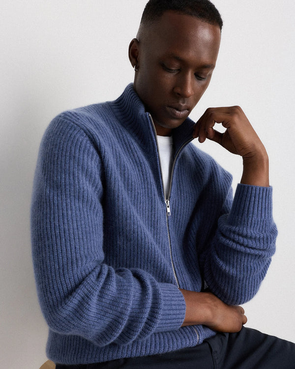 Mongolian Cashmere Fisherman Full Zip Sweater - S / Teak