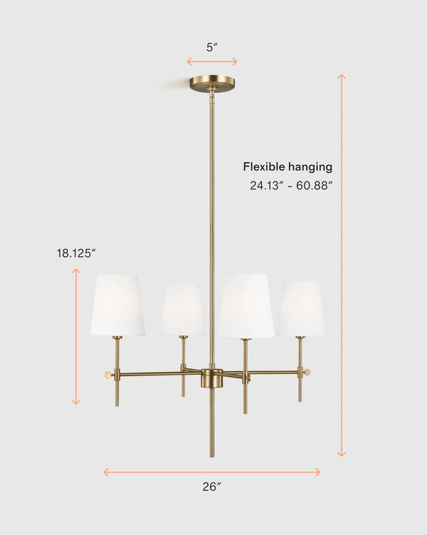 Linear Steel Chandelier with Linen Shades - Small / Black
