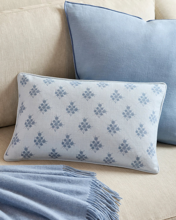 Piped Block Print Cotton Pillow Cover - 12x20 / Natural