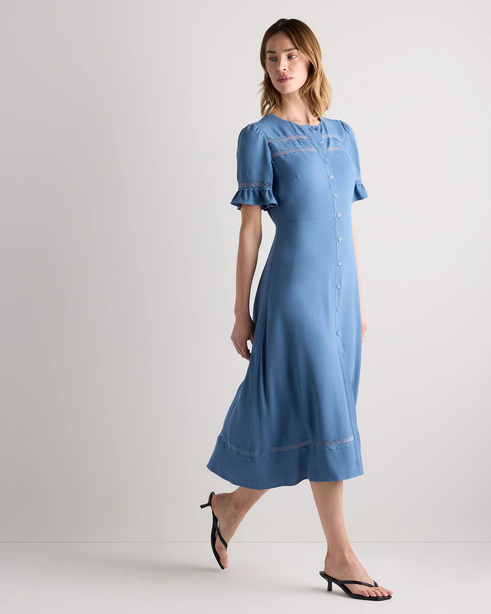 Lightweight Crepe Lace Inset Midi Dress - XS / Moonstone Blue Secondary image