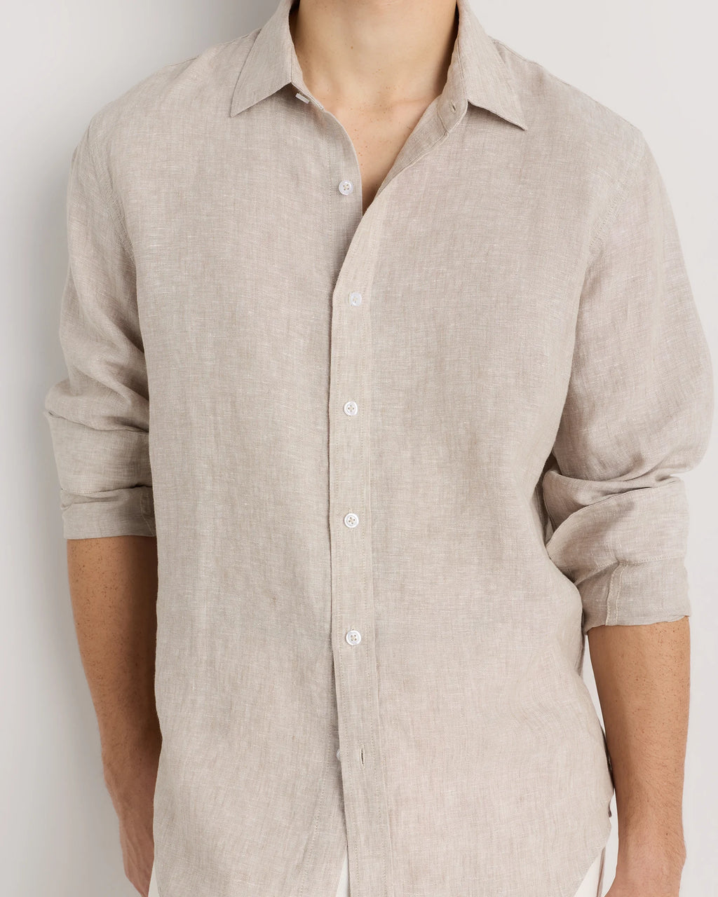 100% European Linen Relaxed Long Sleeve Shirt - XS / Flax
