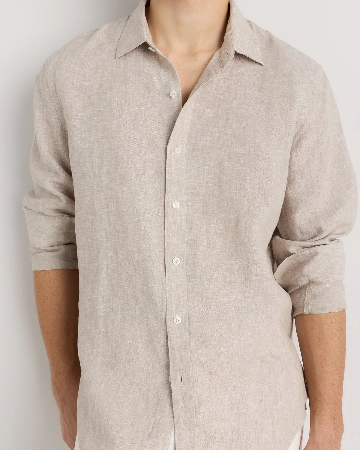 100% European Linen Relaxed Long Sleeve Shirt - XS / Flax