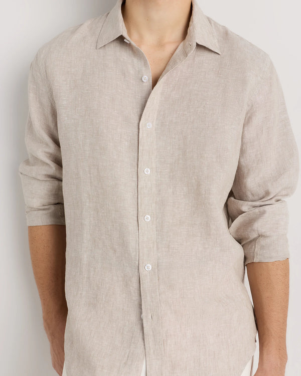 100% European Linen Relaxed Long Sleeve Shirt - XS / Flax
