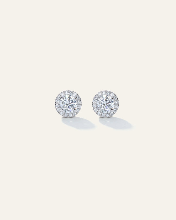 14K Gold Lab Grown Diamond Halo Studs - 1ctw - One Size / White Gold