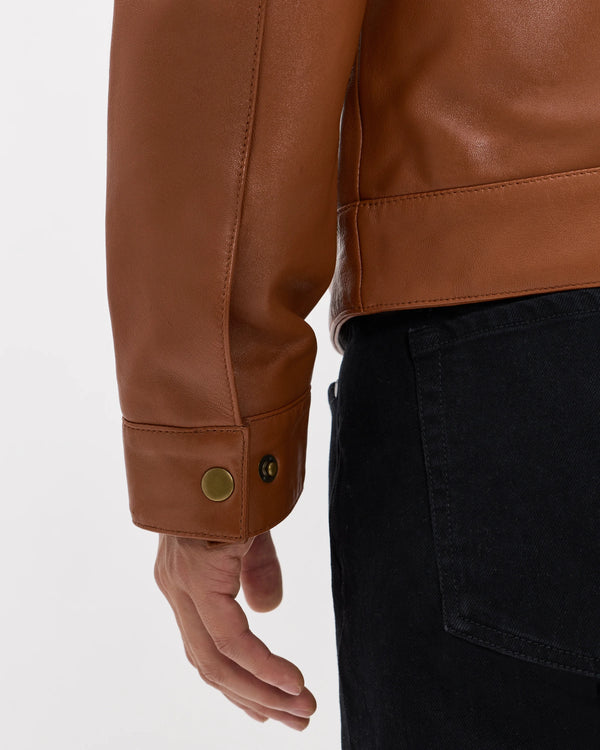 100% Leather Harrington Jacket - S / Dark Cognac Brown