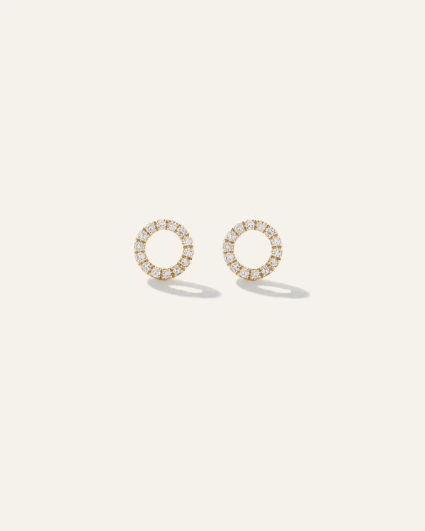 14K Diamond Pave Circle Studs - One Size / Yellow Gold