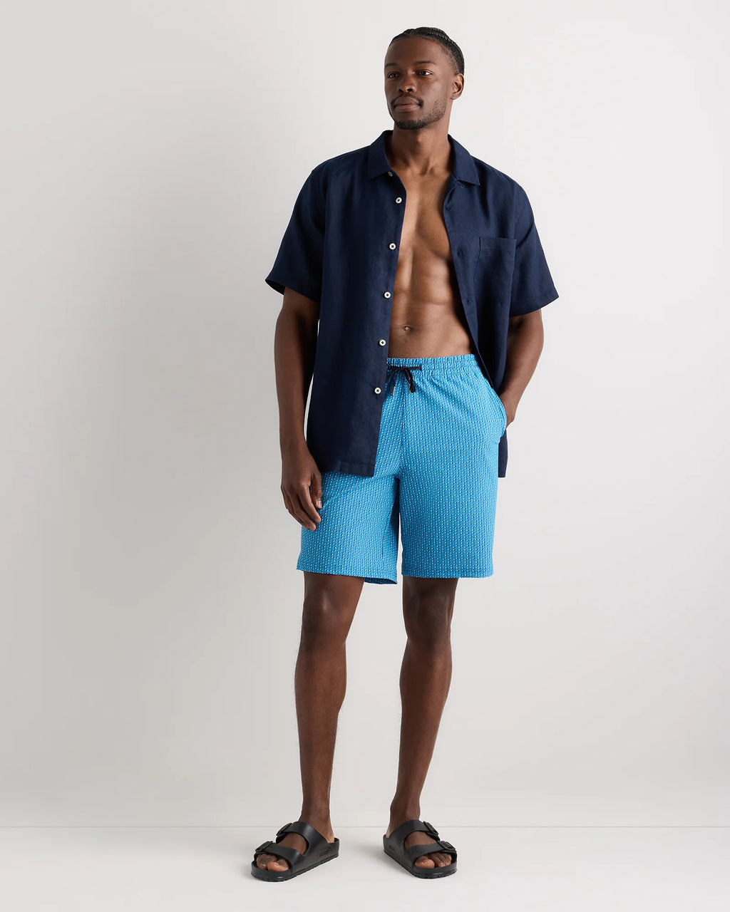 Italian Swim Trunks - 9" - S / Navy Palms