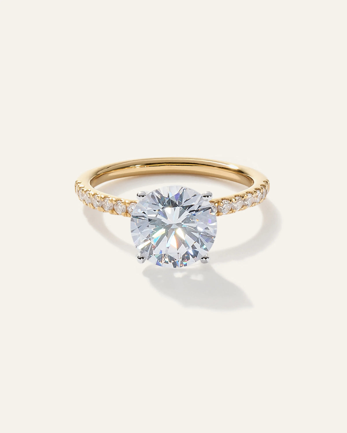Lab Grown Diamond Round Petite Pave Engagement Ring - 3ct - 4 / Yellow Gold Main image