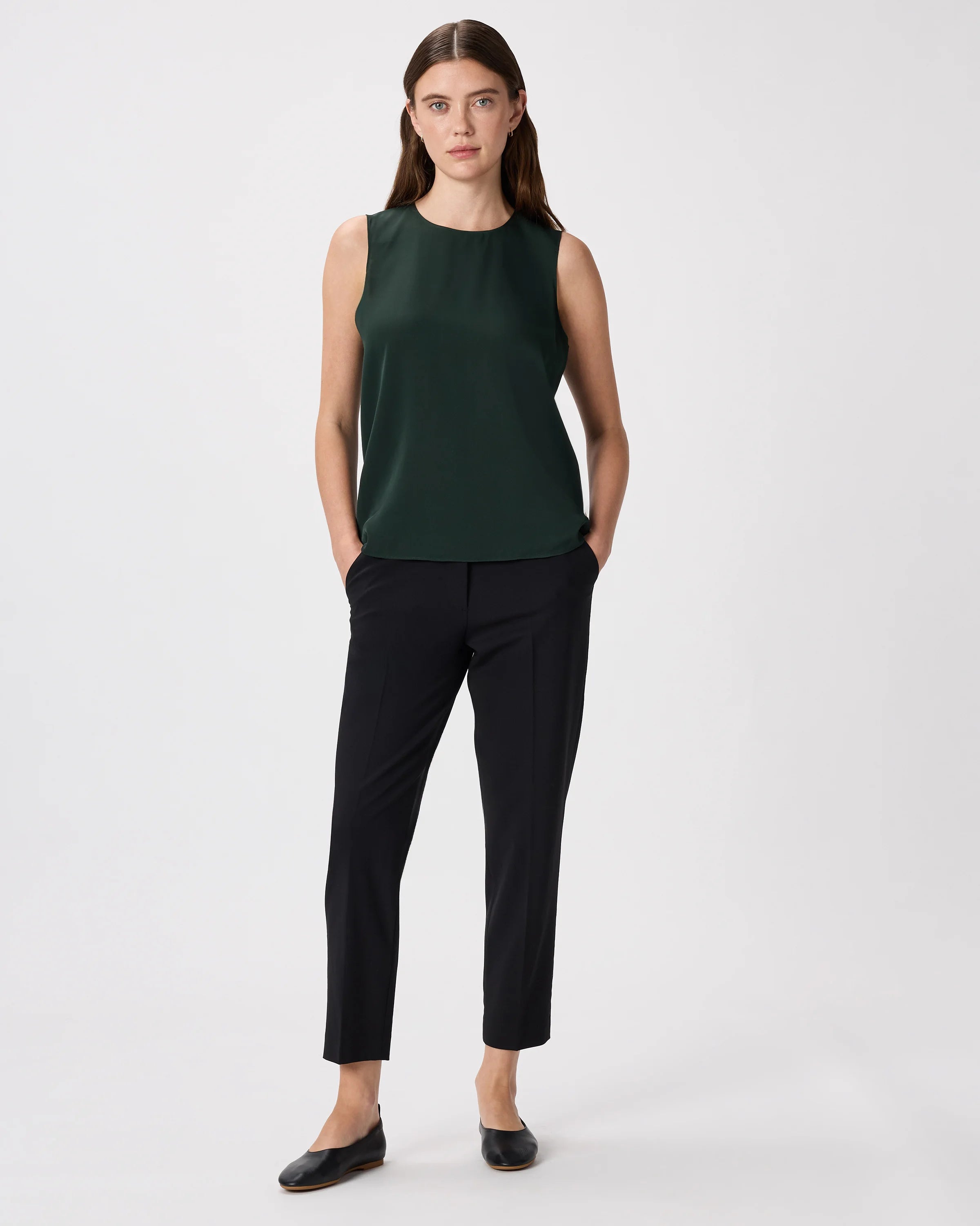 Washable Stretch Silk Shell Tank - XS / Forest Green Secondary image