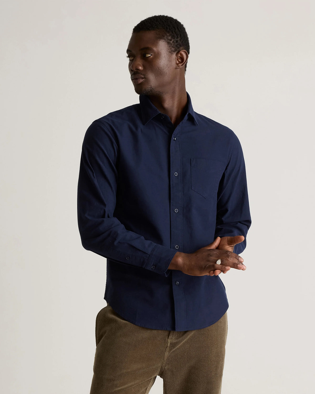 Organic Cotton Stretch Textured Twill Shirt - S / Navy Main image