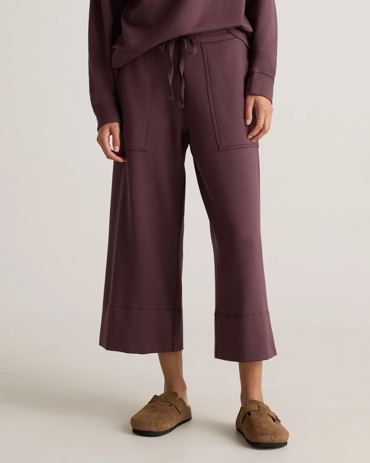 SuperSoft Fleece Cropped Wide Leg Pants - XS / Dried Fig Main image
