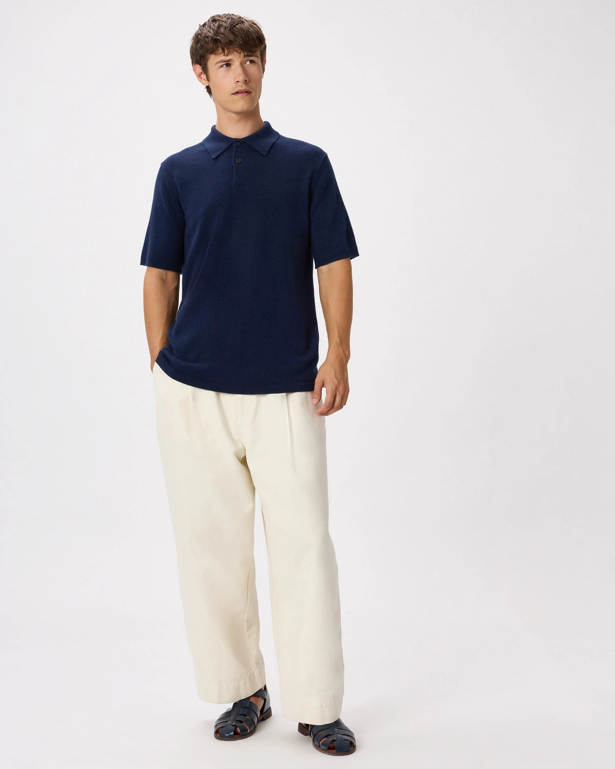 100% Mongolian Cashmere Short Sleeve Polo Sweater - S / Heather Storm Blue