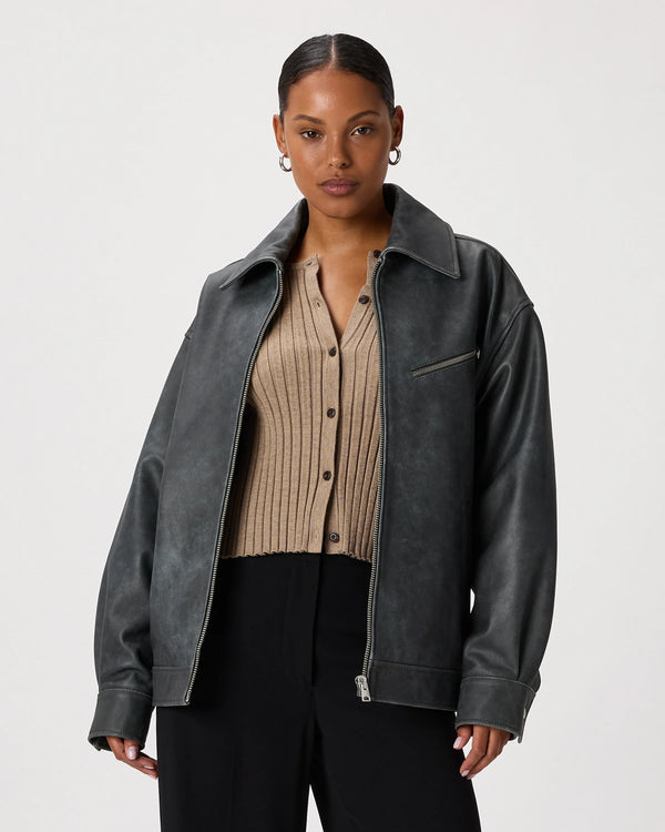 100% Leather Oversized Bomber Jacket - XS / Rich Brown