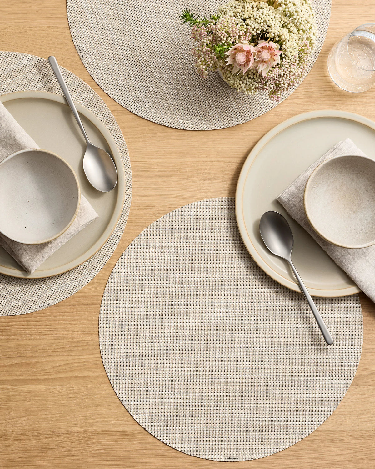 Mini Basketweave Easy-Care Round Placemat, Set of 4 by Chilewich - One Size / Parchment