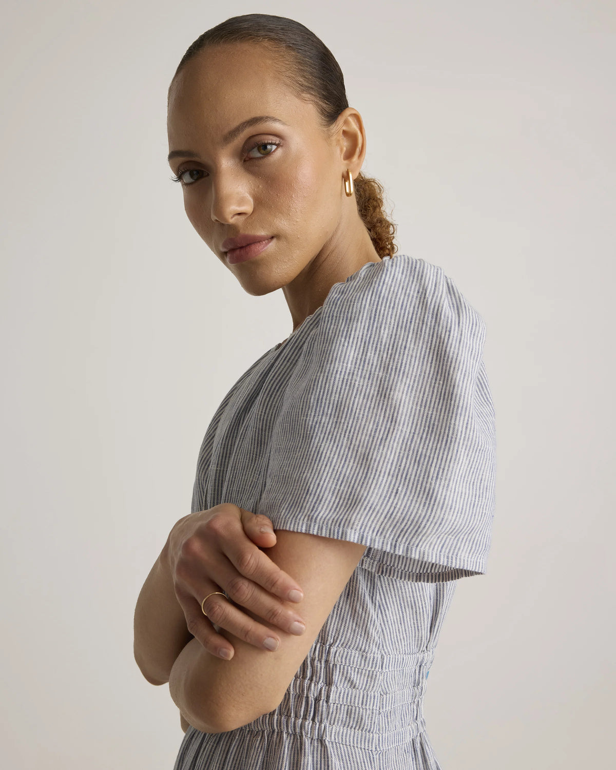 100% European Linen Tiered Maxi Dress - XS / Deep Navy