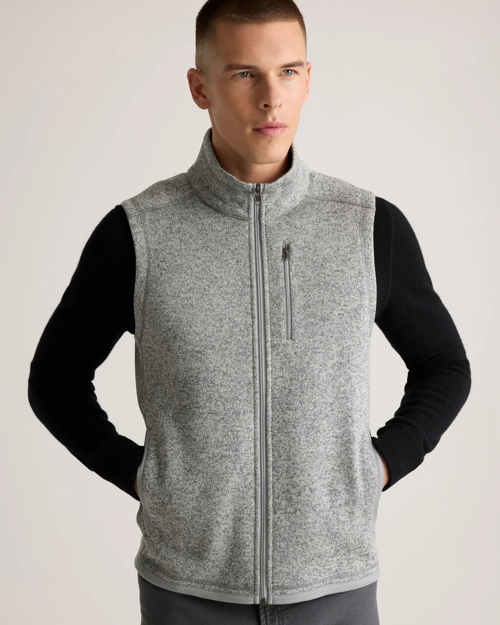 Sweater-Knit Fleece Full-Zip Vest - S / Heather Mineral Green