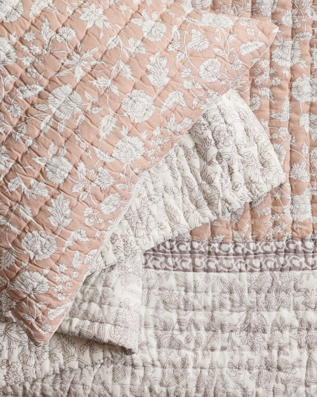Organic Cotton Block Print Quilted Sham Set - Standard / Green