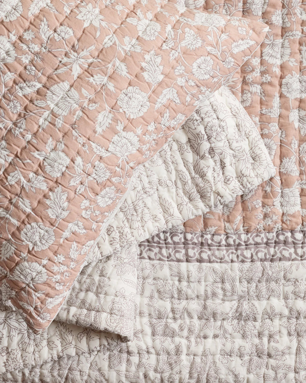 Organic Cotton Block Print Quilted Sham Set - Standard / Green
