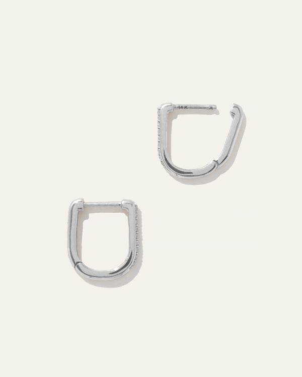 14K Gold Diamond Pave U Huggie Hoops - One Size / White Gold