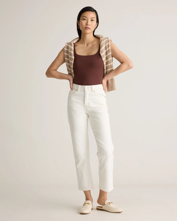 Stretch Cotton Jersey Square Neck Tank Bodysuit - XS / Cocoa