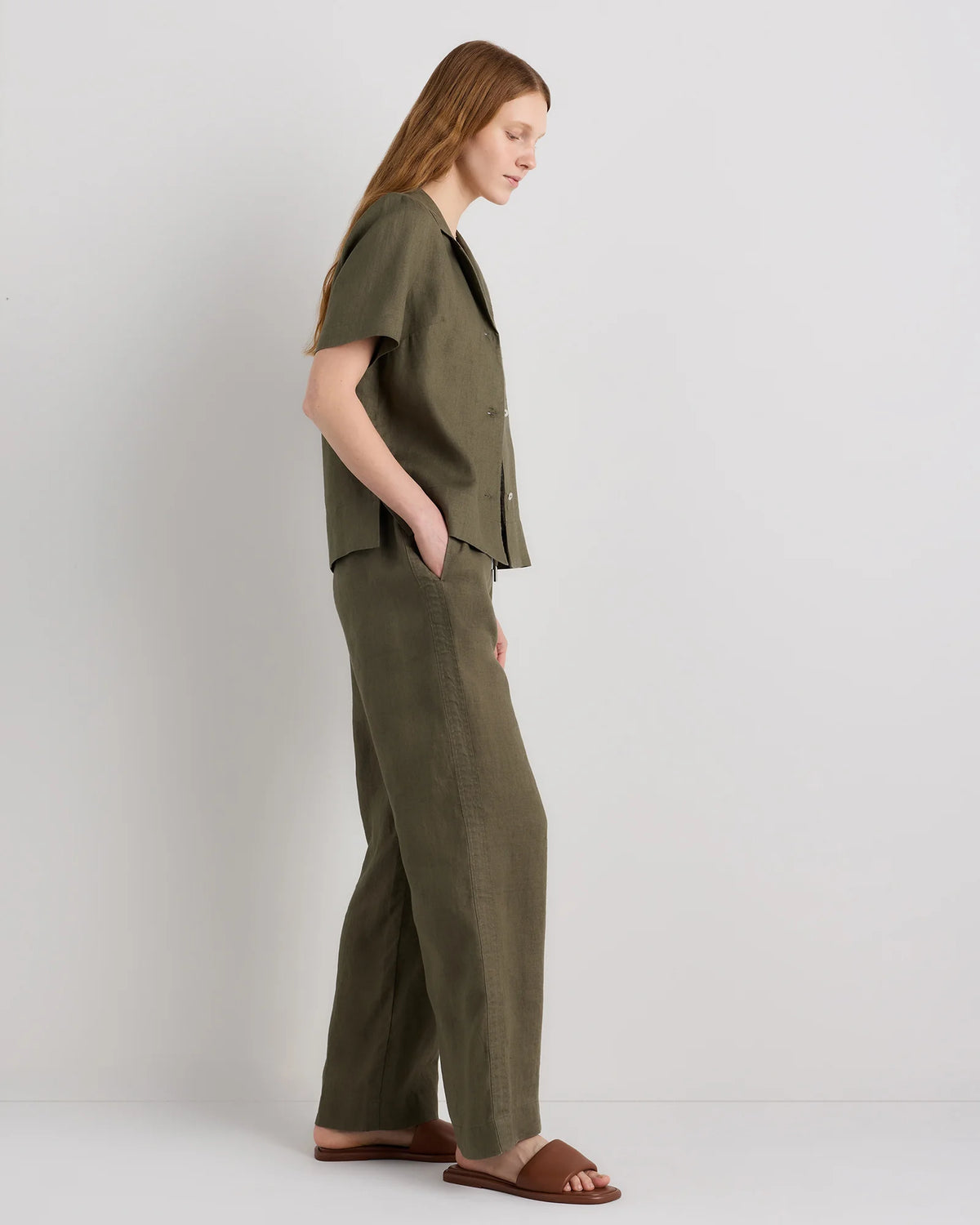 100% European Linen Wide Leg Pants - XS / Flax
