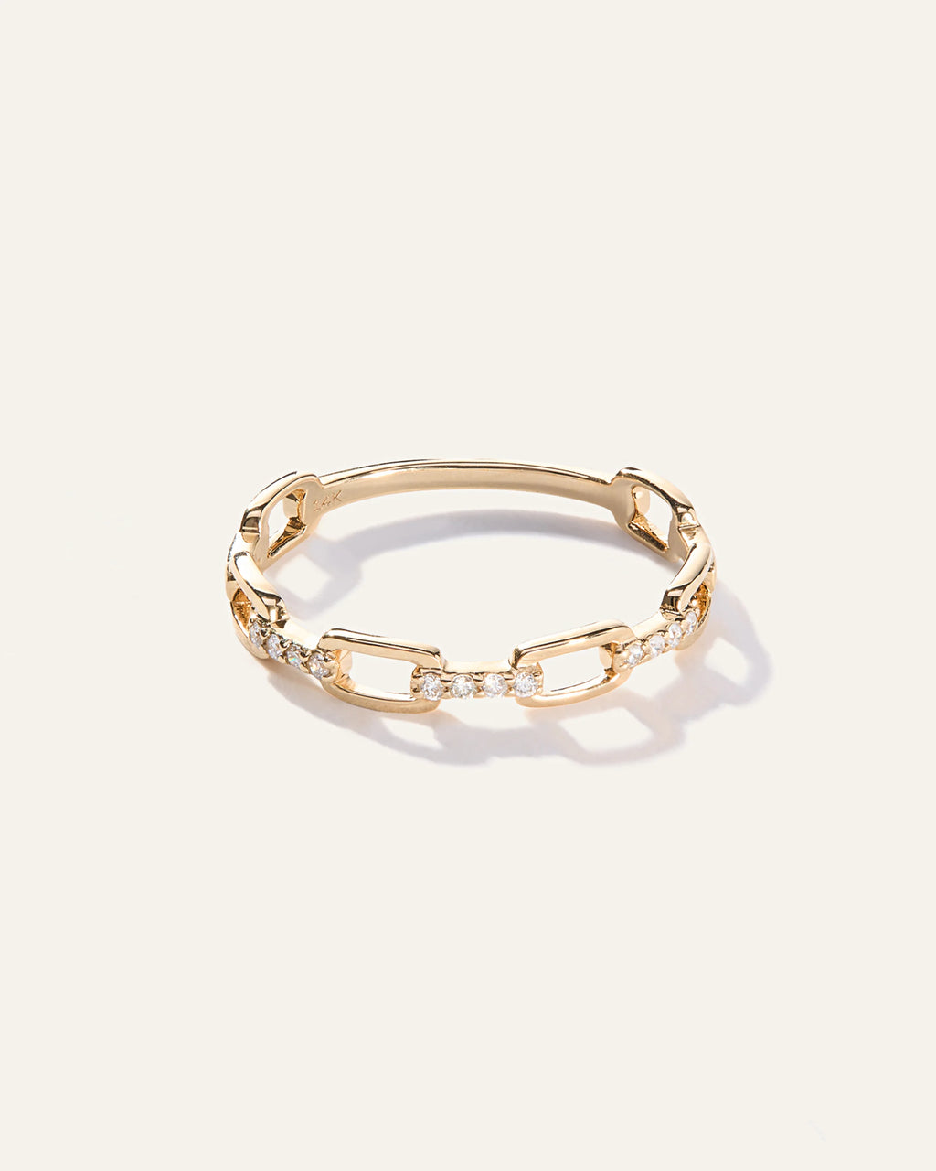 14K Gold Diamond Paperclip Link Ring - 5 / Yellow Gold