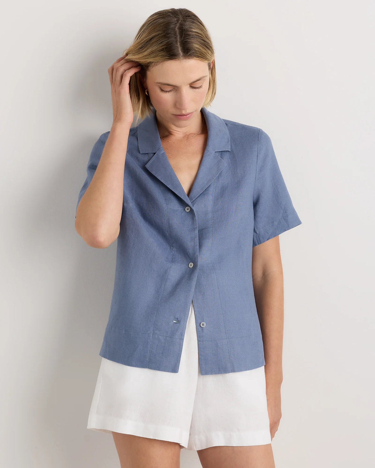 100% European Linen Short Sleeve Shirt - XS / Moonstone Blue Main image