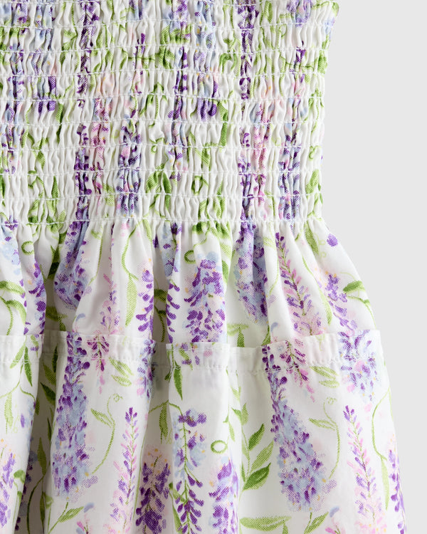 100% Organic Cotton Poplin Smocked Dress - 6 / Apricot Ditsy Floral