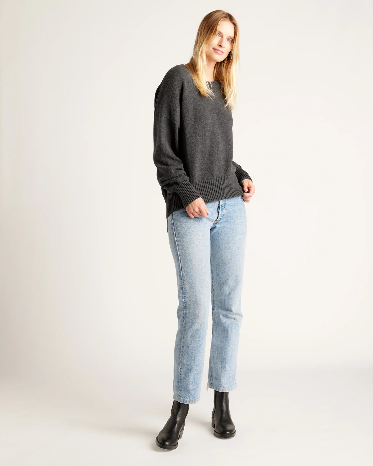 100% Organic Cotton Boyfriend Crew Sweater - XS / Speckled Beige