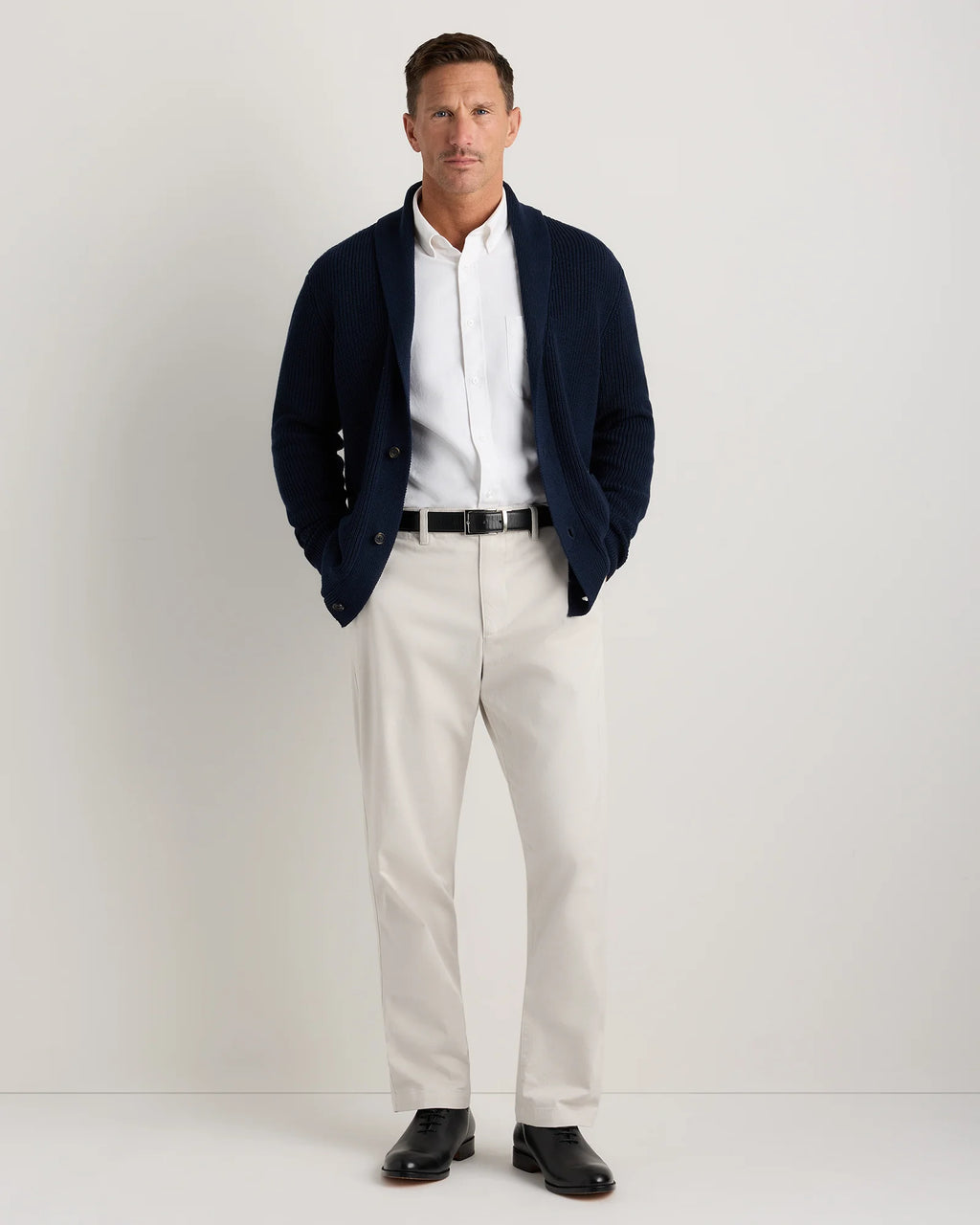 100% Organic Cotton Ribbed Shawl-Collar Cardigan Sweater - S / Bayberry Olive