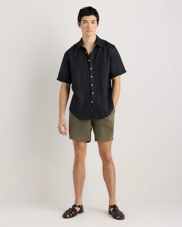 100% European Linen Shorts - 7" - S / Black