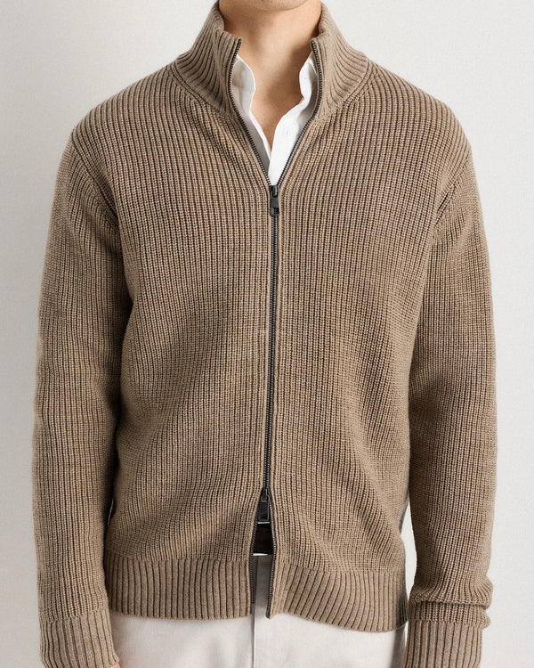 Australian Merino Wool Full Zip Sweater - S / Heather Bone