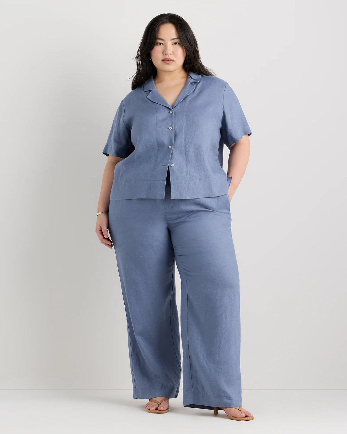 100% European Linen Wide Leg Pants - 1X / Black