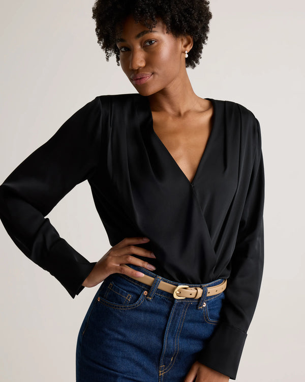 Washable Stretch Silk Surplice Bodysuit - XS / Moonstone Blue