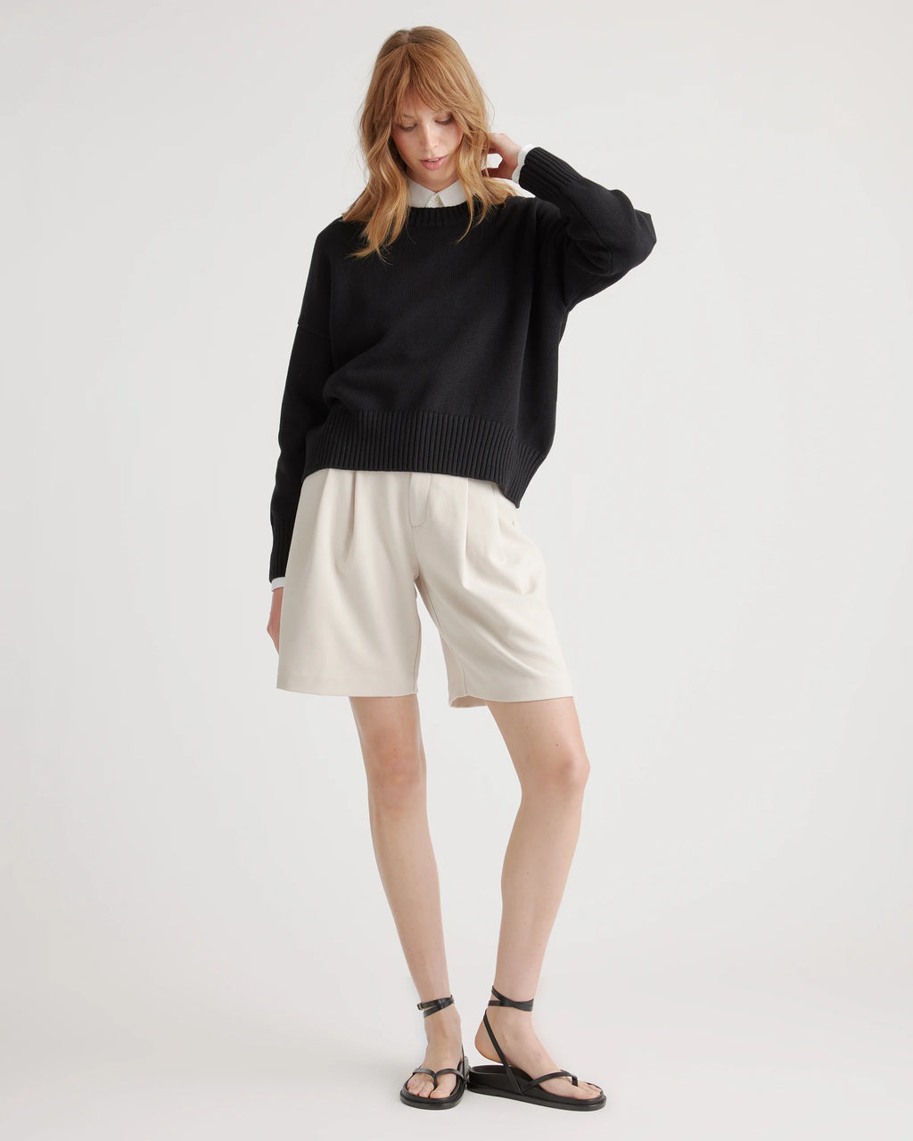 100% Organic Cotton Boyfriend Crew Sweater - XS / Speckled Beige