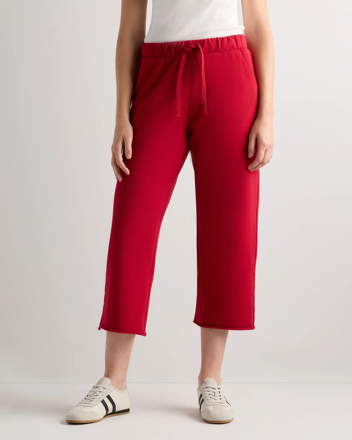 Organic French Terry Cropped Wide Leg Pants - XS / Ruby Red Main image
